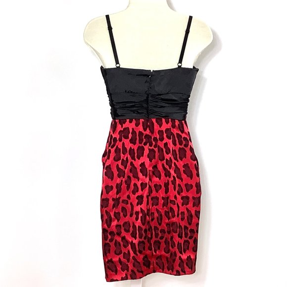 City Studio Party Dress Red Leopard Animal Print Black Size 5 Sleeveless - Picture 7 of 9